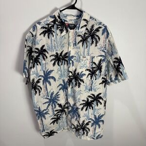 Chaps Ralph Lauren Hawaiian White/Blue Button Up Short Sleeve Logo Shirt Size:L
